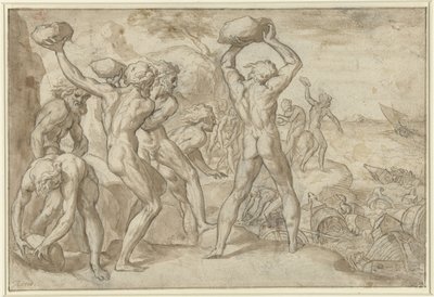 Laestrygonians knuser Odysseus' flåte med tunge steiner av Anonymous