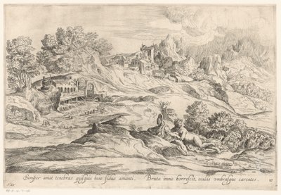 Landschap met minnend paar Den som er trofast mot sin elsker elsker alltid mørket, / Den brutale skalv fortsatt, øynene mangler skygger (tittel på objekt) Landschappen naar Domenico Campagnola (serietittel) av Anonymous