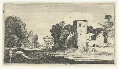 Landskap med firkantet tårn i nærheten av hus Landskap etter Esaias van de Velde (serietittel) av Anonymous