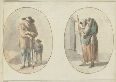 Mann med barn og kvinne med barn på ryggen av Anonymous