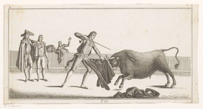 Matador utfordrer en okse Coleccion de las principales suertes de una corrida de toros (serietittel på objekt) Samling av de viktigste tyrefektingsmanøvrene (serietittel) av Anonymous
