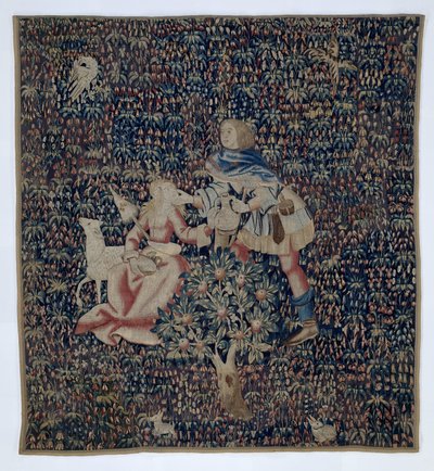 Millefleurs med gjeter og gjeterinne (fragment) av Anonymous