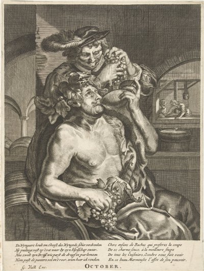 Oktober: Bacchus drikker vin oktober (tittel på objekt) The Twelve Months (serietittel) av Anonymous