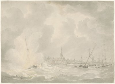 Eksplosjon av Jan van Speijks båt, 1831 av Anonymous