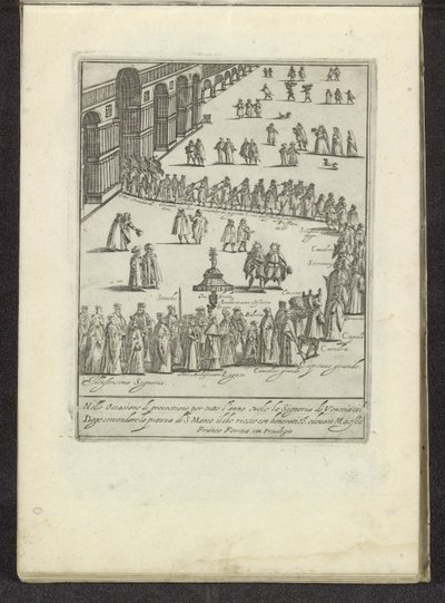 Optocht med de doge en Serenissima Signoria over San Marcoplein te Venetië Scènes uit het Venetiaanse leven (serietittel) Habiti d
