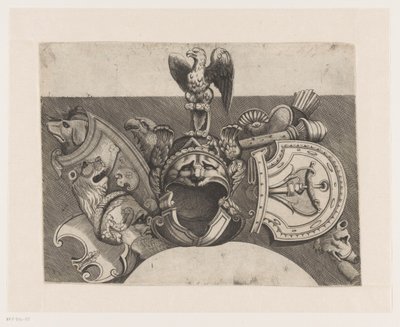 Ornament med hjelm, skjold, ørn og løve av Anonymous