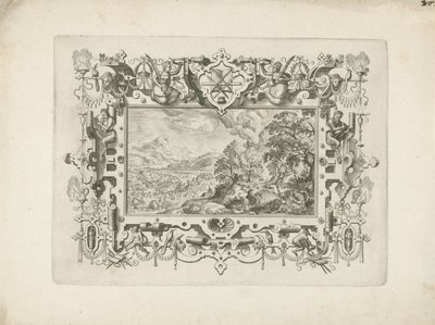 Ornament Ramme med rulleverk og figurer, der et landskap med Venus og Adonis av Anonymous