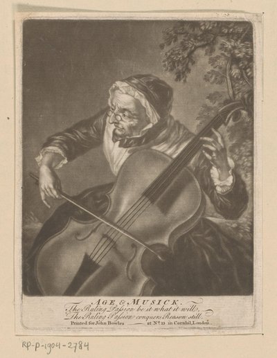 Gammel kvinne som spiller cello Alder og musikk (tittel på objekt) av Anonymous