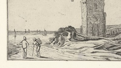 Sti forbi et fyr ved stranden Landskap etter Esaias van de Velde (serietittel) av Anonymous