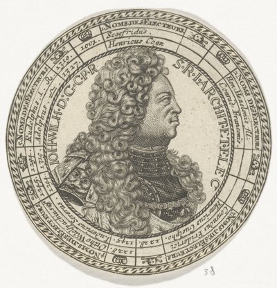 Medalje med portrettet av Johan Willem og navnene på kurfyrstene i Pfalz av Anonymous