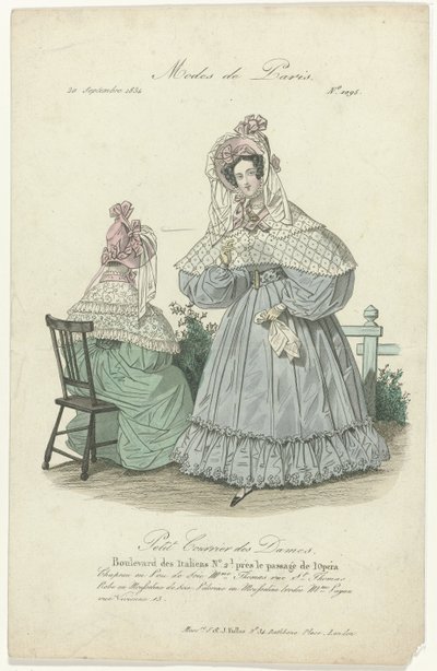 Petit Courrier des Dames, 20. september 1834, nr. 1095: Hatt i Pou de Soi (...) av Anonymous