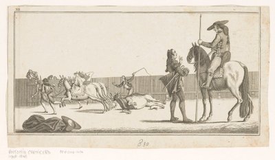 Picador og matador etter å ha drept oksen Coleccion de las principales suertes de una corrida de toros (serietittel på objekt) Samling av de viktigste tyrefektingsmanøvrene (serietittel) av Anonymous