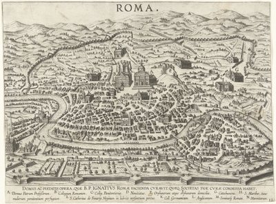 Kart over Roma som viser grunnlaget for Ignatius av Loyola Vita beati patris Ignatii Loyolae (serietittel) Scener fra livet til Ignatius av Loyola (serietittel) av Anonymous