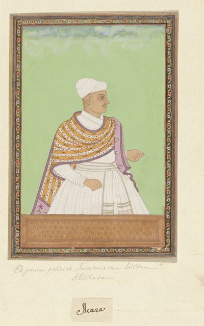 Portrett av Akanna Pandit, kongens sjefskriver (shahnawis-i kull) i domenet til Sultan Abul Hasan av Anonymous