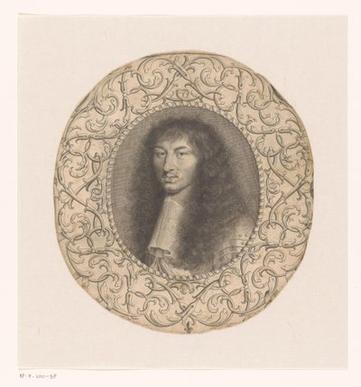 Portrett av Ludvig XIV omgitt av en dekorativ ramme med arabesker av Anonymous