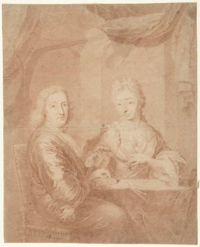 Portrett av en mann og kvinne ved et bord av Anonymous