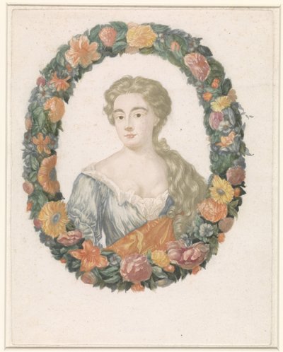 Portrett av en kvinne i en blomsterkrans av Anonymous