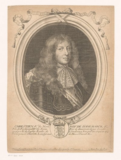 Portrett av kong Christian V av Danmark Chrestien, Ve, du Nom Roy de D