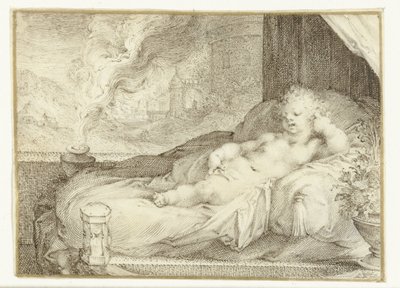 Putto liggende på en sofa av Anonymous