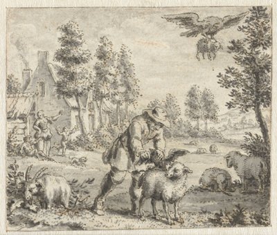 Ravn som vil etterligne ørnen Design for illustrasjoner for en utgave av Jean de la Fontaines Fables (serietittel) av Anonymous