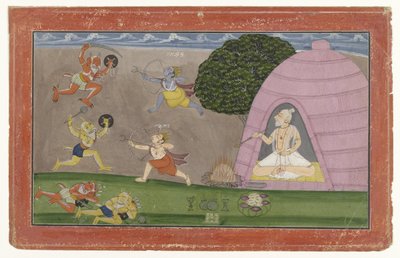 Rama og Lakshmana kjemper mot demonene Maricha og Suvahu av Anonymous