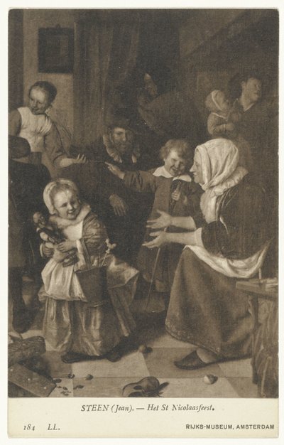 Reproduksjon av maleriet St. Nikolas-festen av Jan Steen The Feast of St Nicholas (tittel på objekt) Rijks-Museum, Amsterdam (serietittel) av Anonymous