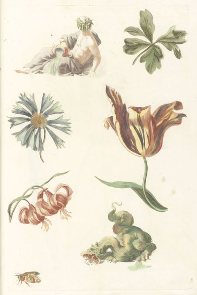 Elvegud, en drage og fire blomster av Anonymous