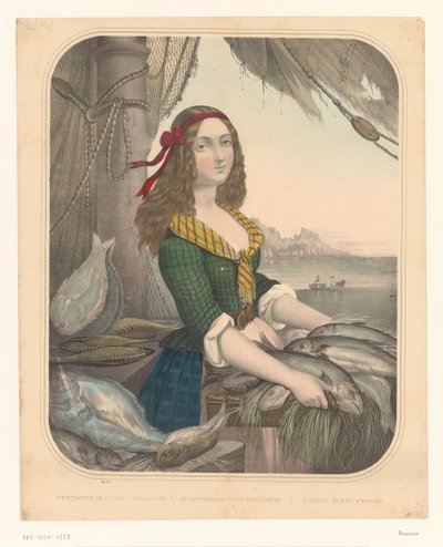 Schottse visverkoopster Marchande de Poisson Écossaise / Schottisches Fischermädchen / Scotch fish-vender (tittel på objekt) av Anonymous