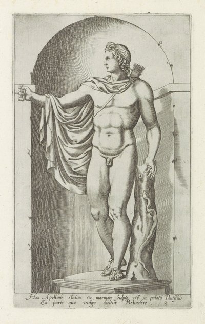 Skulptur av Apollo Apollo Belvedere Denne statuen av Apollo ble skåret ut av marmor i pavepalasset (...) (tittel på objekt) Antikke skulpturer i Roma (serietittel) Ikoner av de gamle statuene av byen Roma som er sett på offentlige steder (serie t av Anonymous