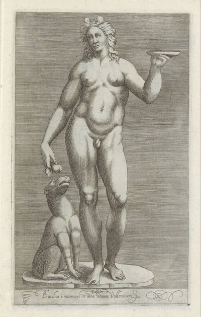 Skulptur av Bacchus en en hund Bacchus og marmor i området til Vallens-palasset (tittel på objekt) Antikke skulpturer i Roma (serietittel) Ikoner av de gamle statuene av byen Roma som er sett på offentlige steder (serietittel) av Anonymous