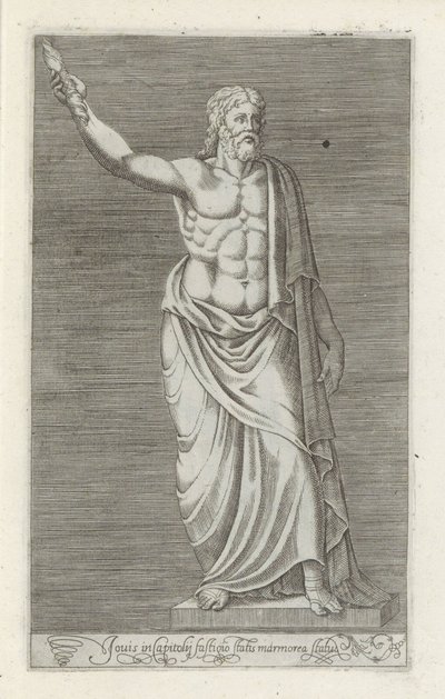 Skulptur av Jupiter En marmorstatue av Jupiter som står på toppen av Capitol (tittel på objekt) Antikke skulpturer i Roma (serietittel) Ikoner av de gamle statuene av byen Roma som er sett på offentlige steder (serietittel) av Anonymous