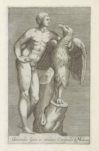 Sculptuur van Jupiter als adelaar møtte Ganymedes Ganymedes-figur i hagen til kardinal de Medicis (tittel på objekt) Antike sculpturen in Roma (serietittel) Ikoner av de gamle statuene av byen Roma som er sett på offentlige steder (serietittel) av Anonymous