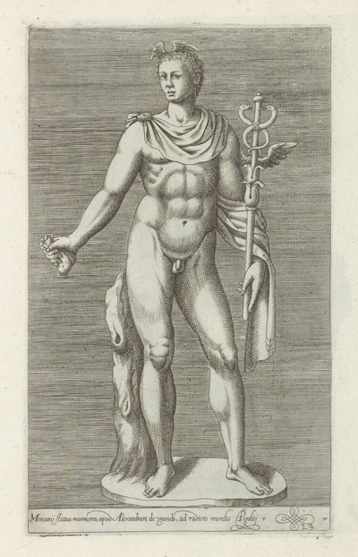 Skulptur av Mercurius Marmorstatue av Merkur, ved Alexander den store (...) (tittel på objekt) Antikke skulpturer i Roma (serietittel) Ikoner av de gamle statuene av byen Roma som er sett på offentlige steder (serietittel) av Anonymous