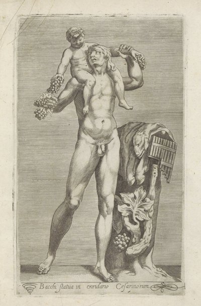 Skulptur av Silenus med den unge Bacchus på sine skoler Statuen av Bacchus i Caesars hage (tittel på objekt) Antikke skulpturer i Roma (serietittel) Ikoner av de gamle statuene av byen Roma som er sett på offentlige steder (serietittel) av Anonymous