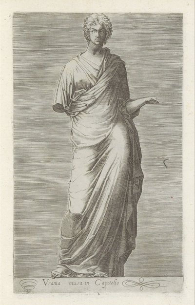 Sculptuur van Urania, muze of the starskunde Urania, musen i Capitol (tittel på objekt) Antikke skulpturer i Roma (serietittel) Ikoner av de gamle statuene av byen Roma som er sett på offentlige steder (serietittel) av Anonymous