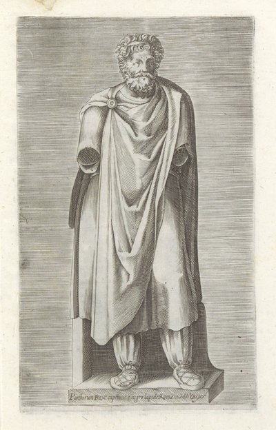 Skulptur av en konge Parthorium-kongen fanger fra Romas svarte stein i bygningen til Cesys (tittel på objekt) Antikke skulpturer i Roma (serietittel) Ikoner av de gamle statuene av byen Roma som er sett på offentlige steder (serietittel) av Anonymous