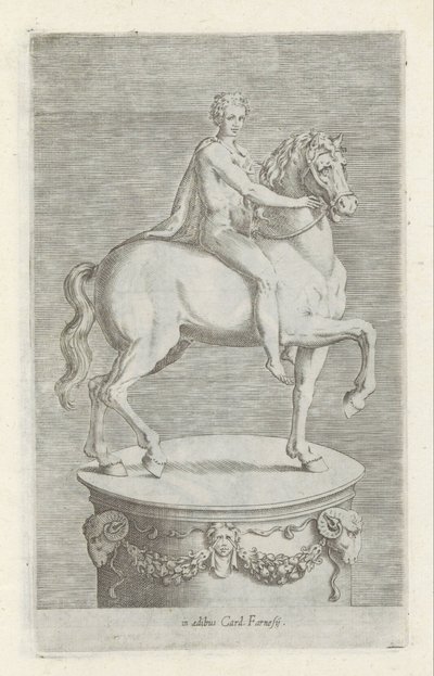 Skulptur av en naakte jongen på en paard Antikke skulpturer i Roma (serietittel) Ikoner av de gamle statuene av byen Roma som er sett på offentlige steder (serietittel) av Anonymous