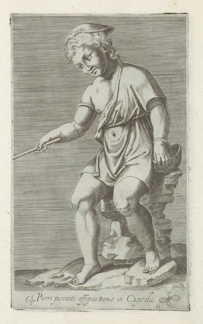Skulptur av en vissende unge Portrett av en fiskegutt i hovedstaden i Roma (tittel på objekt) Antikke skulpturer i Roma (serietittel) Ikoner av de gamle statuene av byen Roma som er sett på offentlige steder (serietittel) av Anonymous