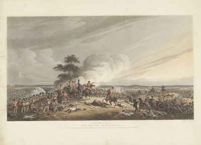 Slag ved Waterloo, 1815 Utsikt fra Mont St. Jean av slaget ved Waterloo, ved begynnelsen av den store anklagen mot franskmennene rundt klokken 7 om kvelden den 18. juni 1815 (tittel på objekt) av Anonymous