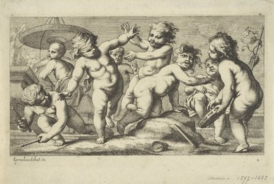 Putti leker ved en fontene Spiller putti (serietittel) av Anonymous