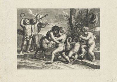 Spille putti i et landskap av Anonymous