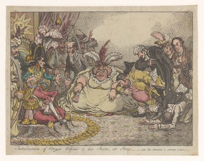 Spotprent møtte Napoleon en Fox, 1802 Introduksjon av Citizen Volpone & his Suite, i Paris - vide, The Moniteu & Cobbett