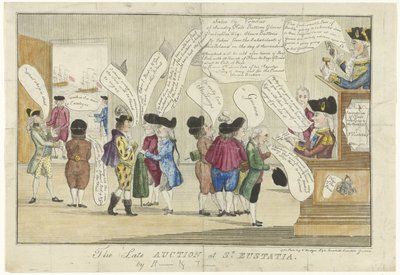 Tegneserie av engelskmennene på St. Eustatius, 1781 Den sene auksjonen på St. Eustatia (tittel på objekt) av Anonymous
