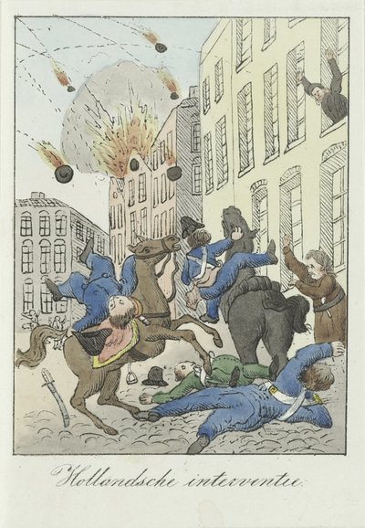 Tegneserie om den nederlandske intervensjonen, 1831 Nederlandsk intervensjon (tittel på objekt) av Anonymous