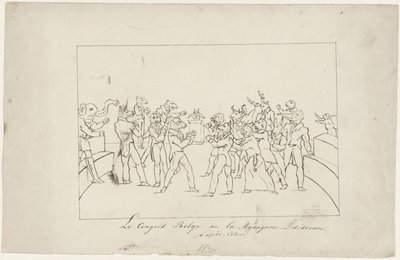 Spotprent op de onenigheid in het Belgische Nationale Congres over het verkiezen van een koning, 1831 Le Congrès Belge ou la Ménagerie en désordre. (d