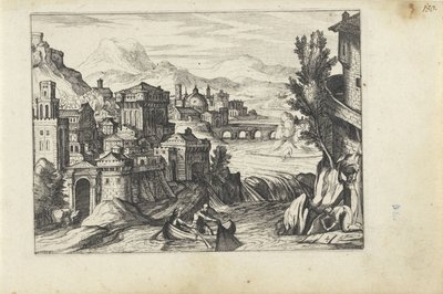 By ved en elv Landskap med figurer (serietittel) av Anonymous