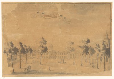 Rådhuset og Batavia-kirken 'T Stads Huijs og katedralkirken i Batavia (tittel på objekt) av Anonymous