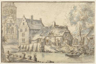 Bybilde med en stor kirke av Anonymous