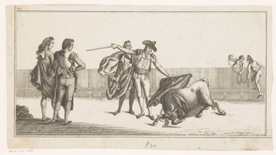Okse stukket av en matador Coleccion de las principales suertes de una corrida de toros (serietittel på objekt) Samling av de viktigste tyrefektingsmanøvrene (serietittel) av Anonymous