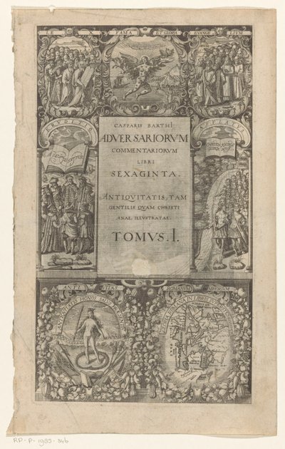 Titel met rondom zeven cartouches Adversariorum commentariorum, libri sexaginta, Tomus I (title on object) Titelpagina voor: Caspar von Barth, Adversariorum commentariorum libri LX, 1624   1382183   no       norwegian Successfully Translated  Original: Das av Anonymous